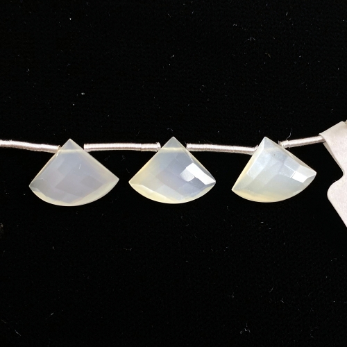 White Moonstone Drops Fan Shape 16x12mm Drilled Beads 3 Pieces