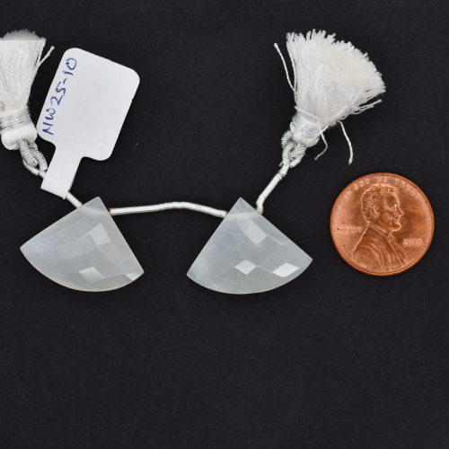 White Moonstone Drops Fan Shape 17x23mm Drilled Beads Matching Pair
