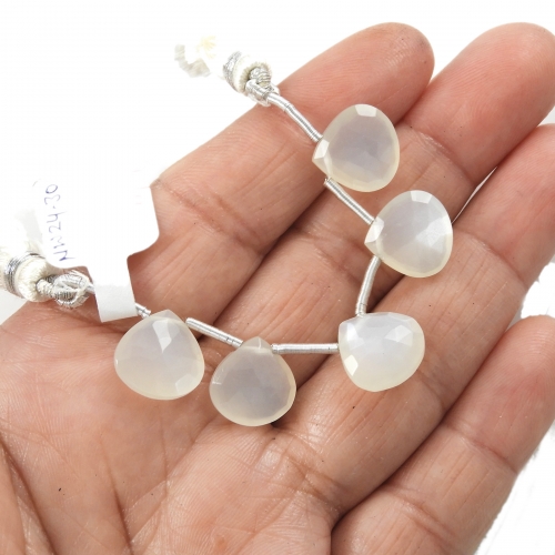 White Moonstone Drops Heart Shape 10x10mm Drilled Beads 5 Pieces Line