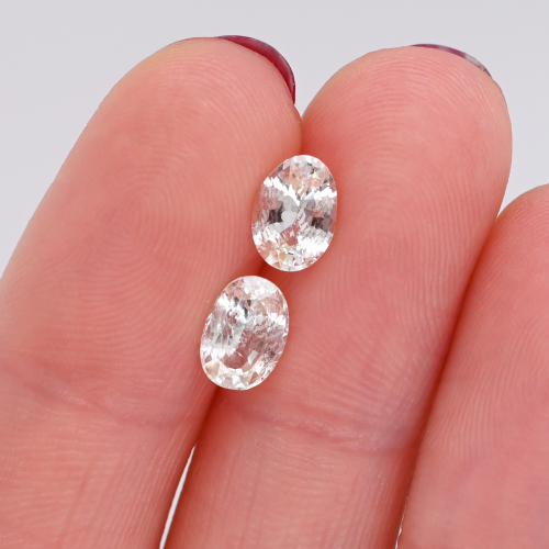 White Sapphire Oval 7x5mm Matching Pair Approximately 1.75 Carat