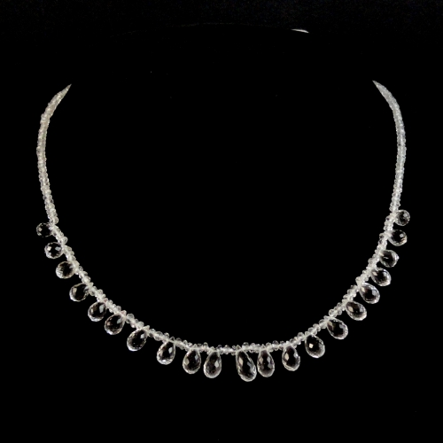 White Topaz Rondelle 3.5mm Beads & 9x6-6.5x4mm Briolette Drops Ready To Wear Necklace