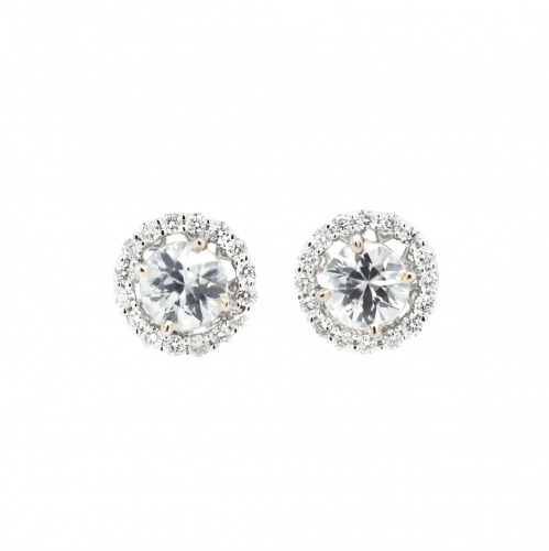 White Zircon Round 1.06 Carat With Diamond Accent Earring Studs In 14k White Gold