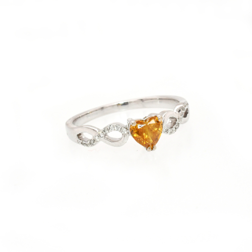 Yellow Diamond Heart 0.37 Carat Ring With Accent Diamonds In 14k White Gold