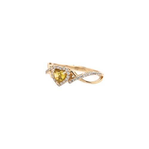 Yellow Diamond Heart 0.41 Carat Ring With Diamond Accent In 14k Yellow Gold