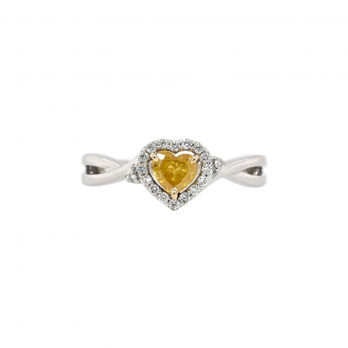 Yellow Diamond Heart Shape 0.27 Carat Ring With Accent White Diamonds In 14k White Gold
