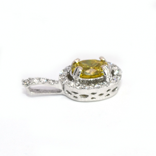 Yellow Diamond Oval 0.35 Carat Pendant In 14k White Gold Accented With White Diamonds