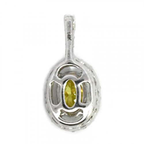 Yellow Diamond Oval 0.35 Carat Pendant In 14k White Gold Accented With White Diamonds