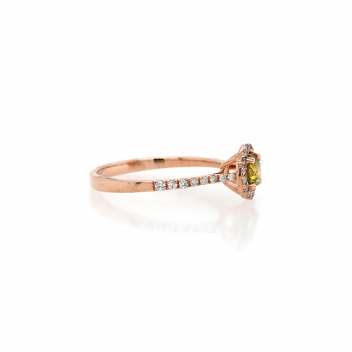 Yellow Diamond Round 0.44 Carat Ring In 14k Rose Gold With Diamond Accents