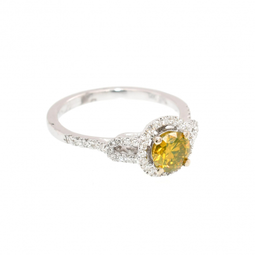 Yellow Diamond Round 0.66 Carat Ring In 14k White Gold With Diamond Accents