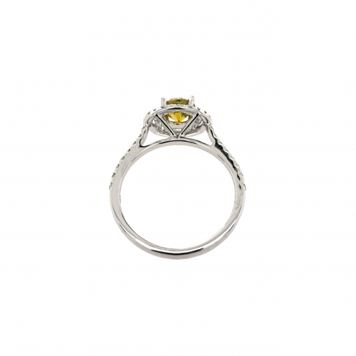 Yellow Diamond Round 0.67 Carat Ring With Accent White Diamonds In 14k White Gold