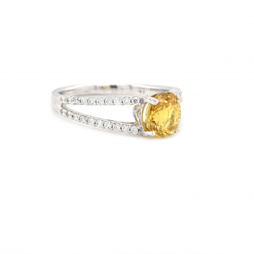 Yellow Sapphire Oval 1.50 Carat  Ring In 14K White Gold With Accent Diamonds(RG1350)