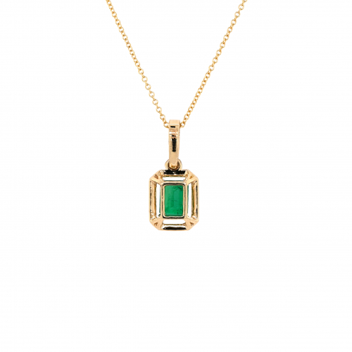 Zambian Emerald 0.48 Carat Pendant With Accent Diamonds In 14k Yellow Gold ( Chain Not Included )