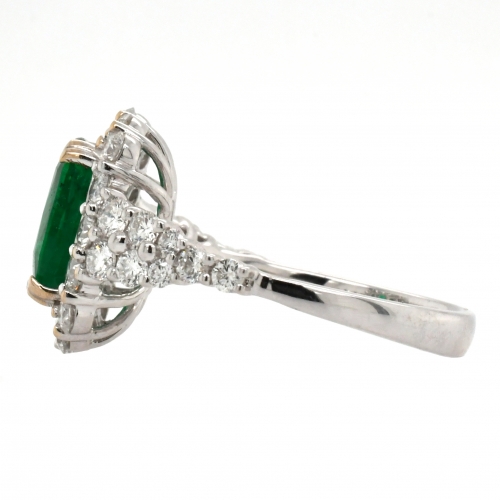 Zambian Emerald 1.91 Carat With Accented Diamond Halo Ring In 14k White Gold