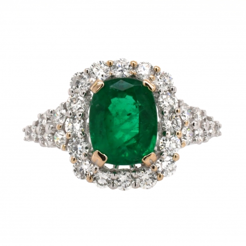 Zambian Emerald 1.91 Carat With Accented Diamond Halo Ring In 14k White Gold