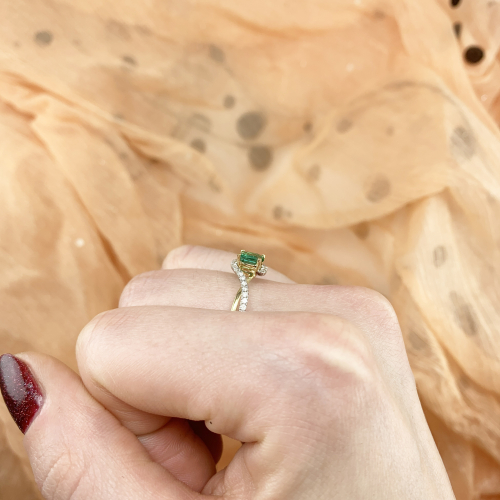 Zambian Emerald Emerald Cut 0.38 Carat Ring with Accent Diamonds in 14K Dual Tone (Yellow/White) Gold