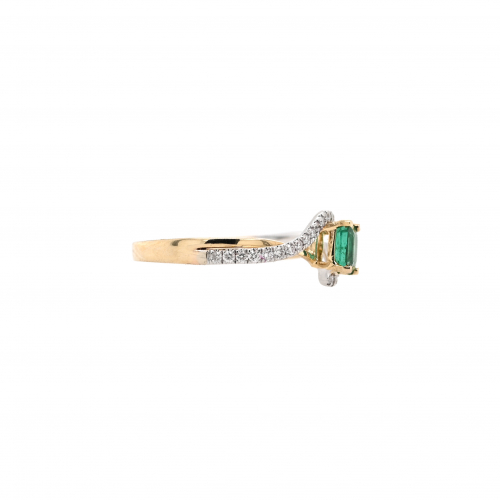 Zambian Emerald Emerald Cut 0.38 Carat Ring With Accent Diamonds In 14k Dual Tone (yellow/white) Gold