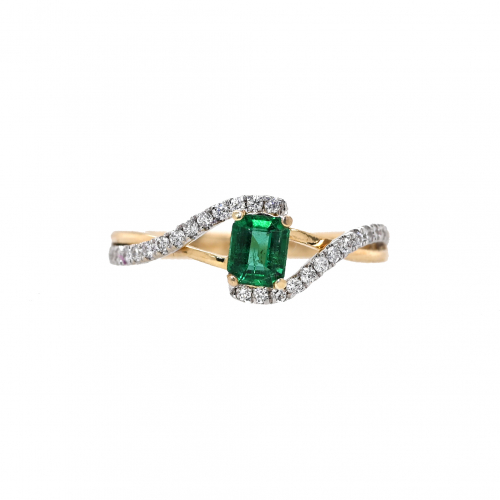 Zambian Emerald Emerald Cut 0.38 Carat Ring With Accent Diamonds In 14k Dual Tone (yellow/white) Gold