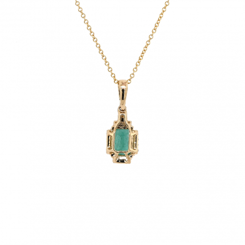 Zambian Emerald Emerald Cut 0.50 Carat Pendant With Accent Diamonds In 14k Yellow Gold ( Chain Not Included )