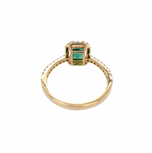 Zambian Emerald Emerald Cut 0.60 Carat Ring With Accent Diamonds In 14k Yellow Gold