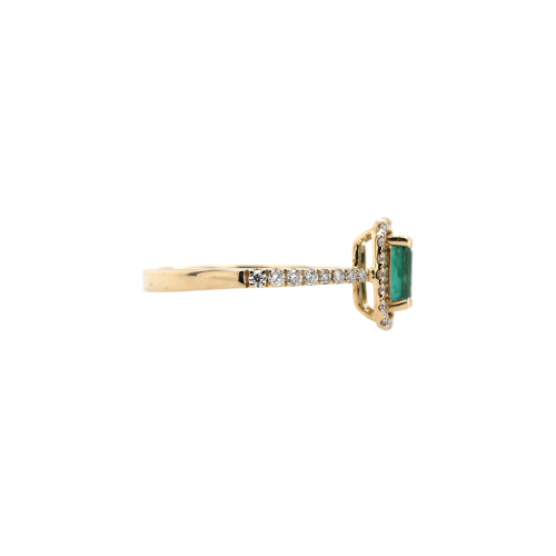 Zambian Emerald Emerald Cut 0.60 Carat Ring with Accent Diamonds in 14K Yellow Gold