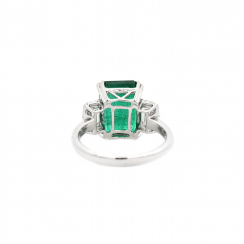 Zambian Emerald Emerald Cut 4.89 Carats Ring With Accent Diamond In 14k White Gold (rg5666)