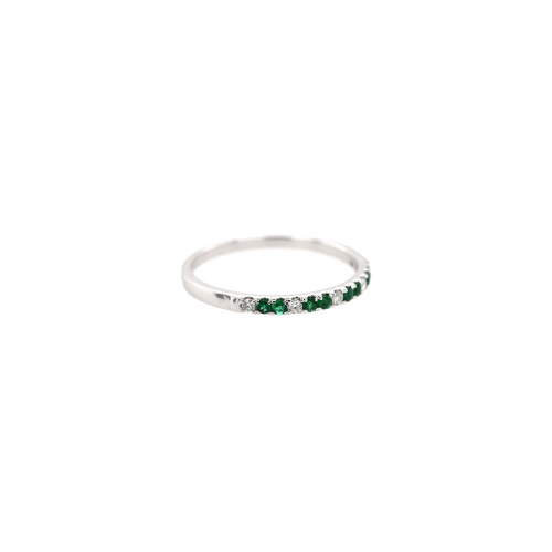 Zambian Emerald Round 0.09 Carat Ring Band In 14k White Gold With Accent Diamonds (rg0698)