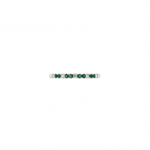 Zambian Emerald Round 0.09 Carat Ring Band In 14k White Gold With Accent Diamonds (rg0698)