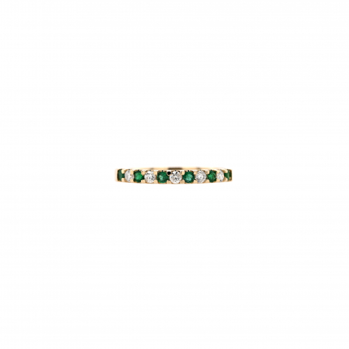 Zambian Emerald Round 0.18 Carat Ring Band In 14k Yellow Gold With Accent Diamonds (rg4897)