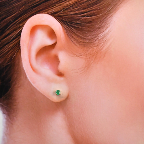 Zambian Emerald Round 0.49 Carat Stud Earring In 14k Rose Gold
