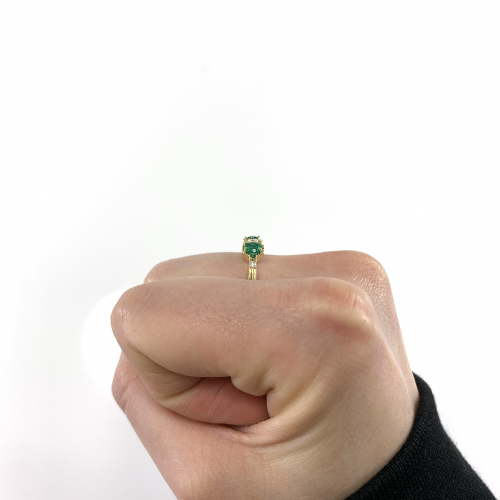 Zambian Emerald Round 0.51 Carat Stackable Ring Band With Accent Diamonds In 14k Yellow Gold