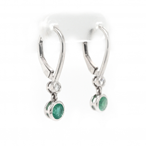Zambian Emerald Round 0.53 Carat Huggies Earring With Diamond Accents In 14K White Gold (ER3434)